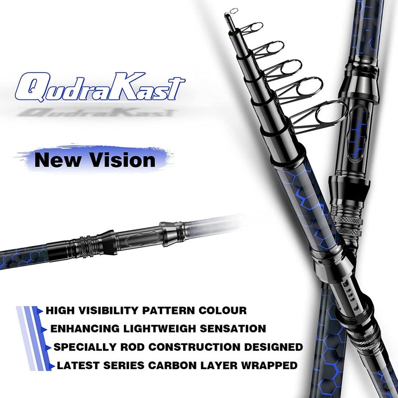 QudraKast Fishing Rod and Reel Combos, Carbon Fiber Telescopic Fishing Rod with Reel Combo Kit with Tackle Box, Best Gift for Fishing Beginner and Angler (180 Bule) - Image 2